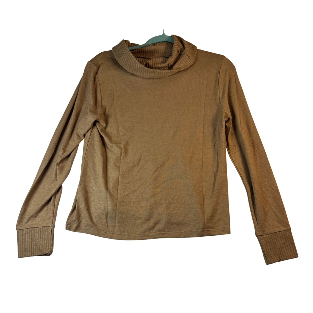 Banana‎ Republic Womens Medium Turtleneck Top Ribbed Cuff Long Sleeve Brown